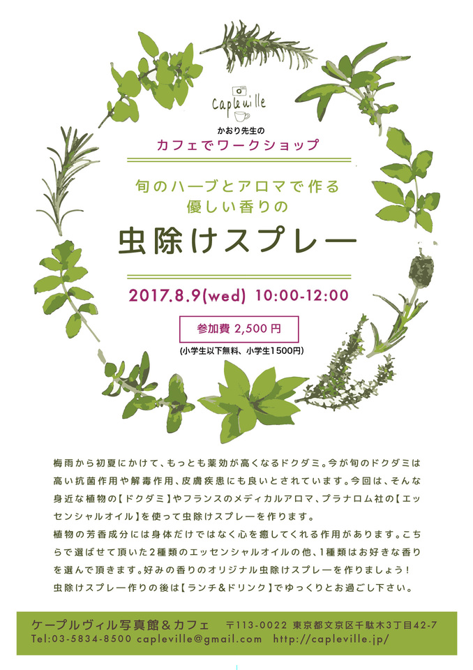 ワークショップ 8 9 水 ハーブとアロマで作る虫除けスプレー Capleville 東京都文京区千駄木 谷根千にある古民家フォトスタジオ 専属カメラマン若山和子が撮影